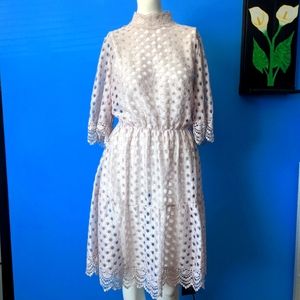 Pale lavender lace eyelet bell sleeve dress